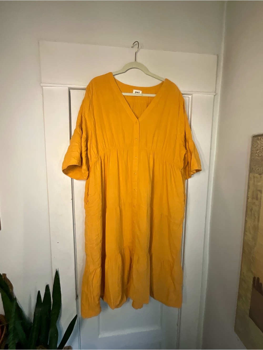 Pact Tiered Button Up Cotton Dress